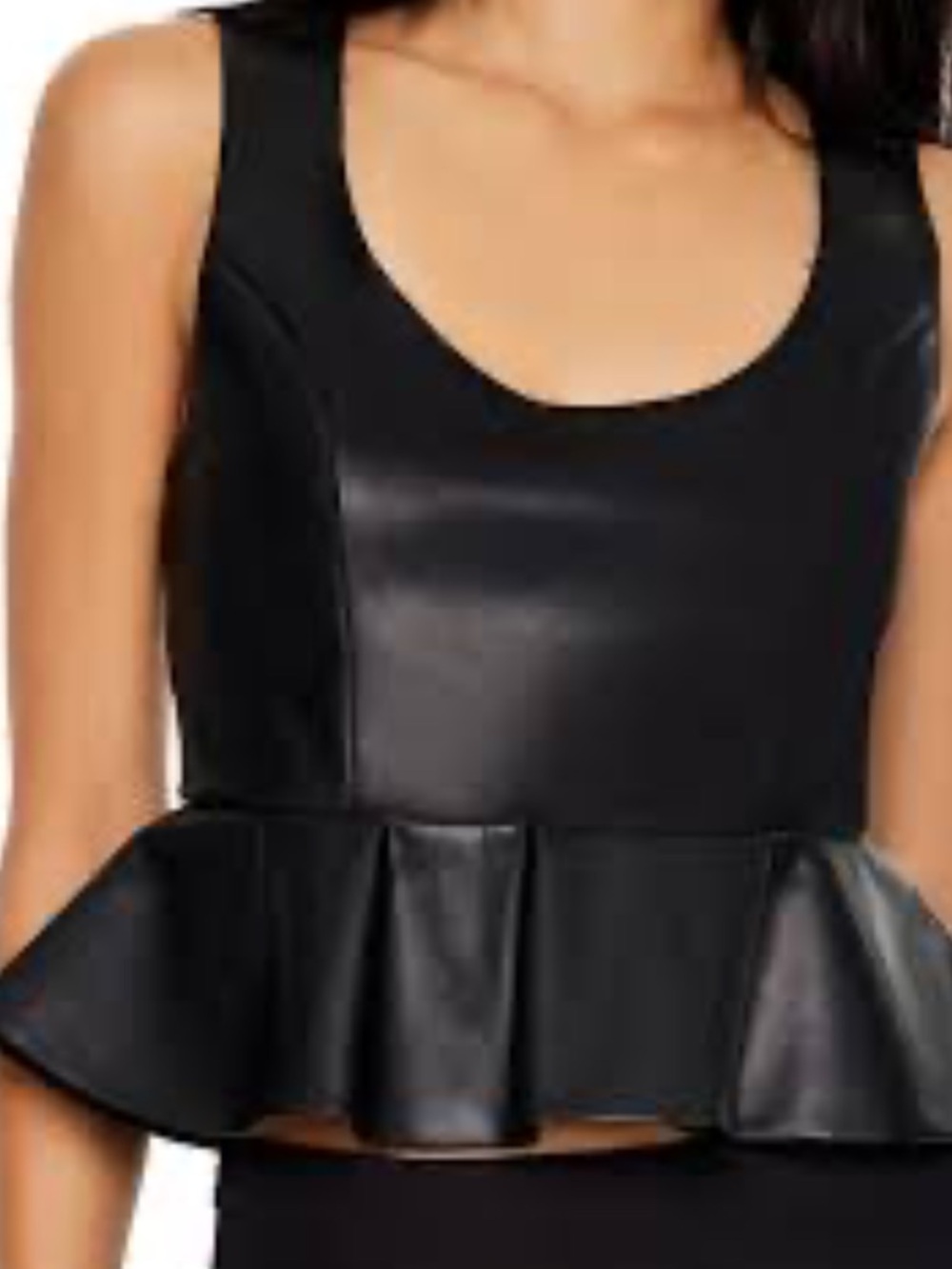 Forever 21 Black Faux Leather Peplum Top with Scoop Neck